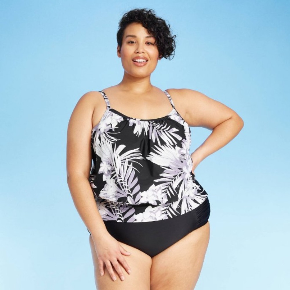 Women’s Blouson Tankini Top- Kona Sol- Black A5